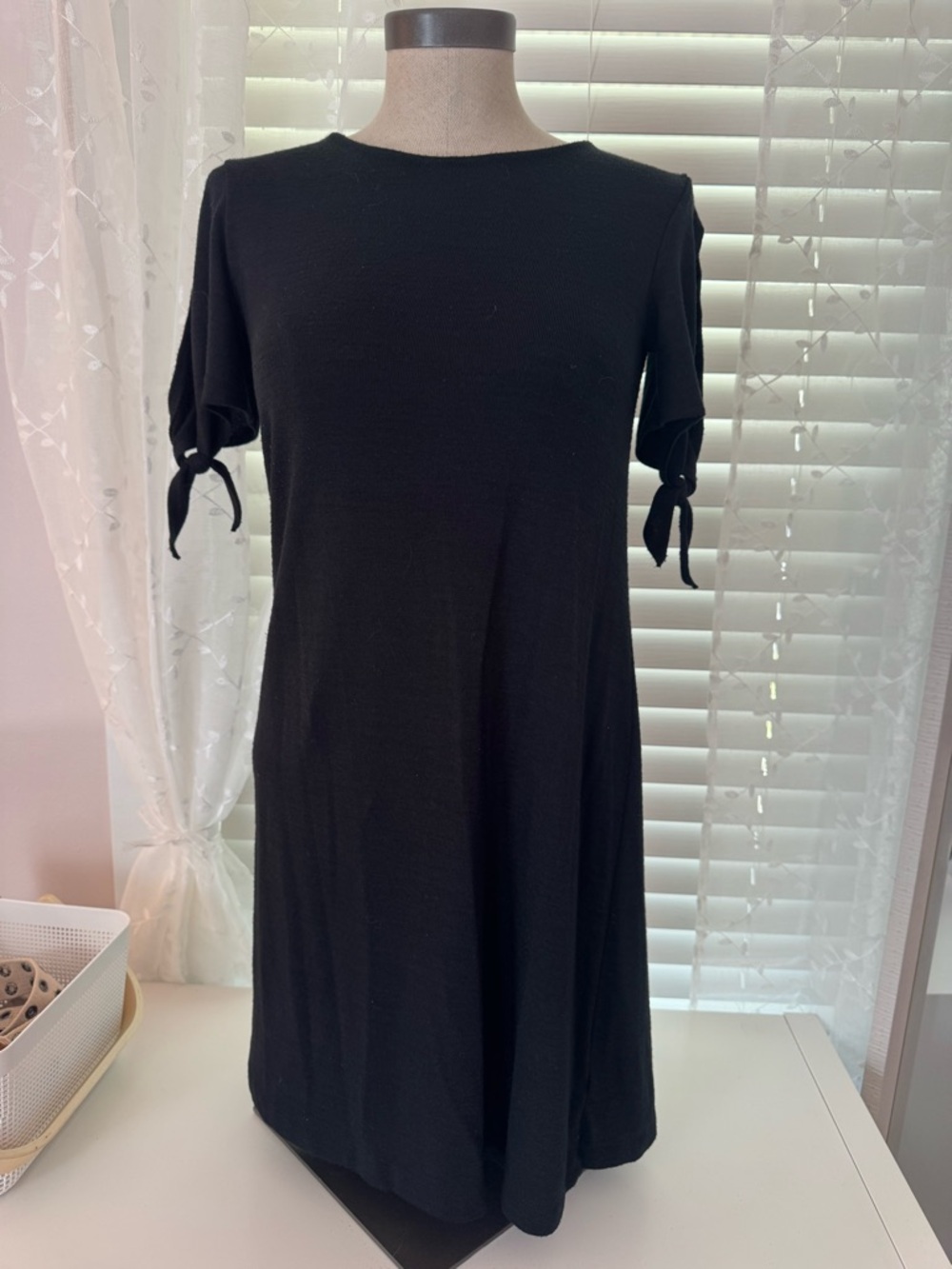 GAP Black Mini Dress with Tie Sleeve Detail